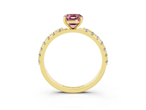 Yellow gold Emerald Cut Morganite Solitaire Pavé Band with Four-Prong Setting_3