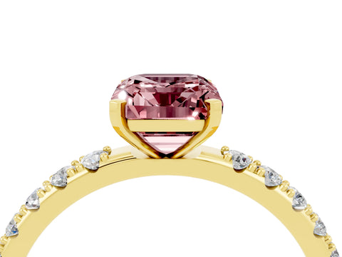 Yellow gold Emerald Cut Morganite Solitaire Pavé Band with Four-Prong Setting_4