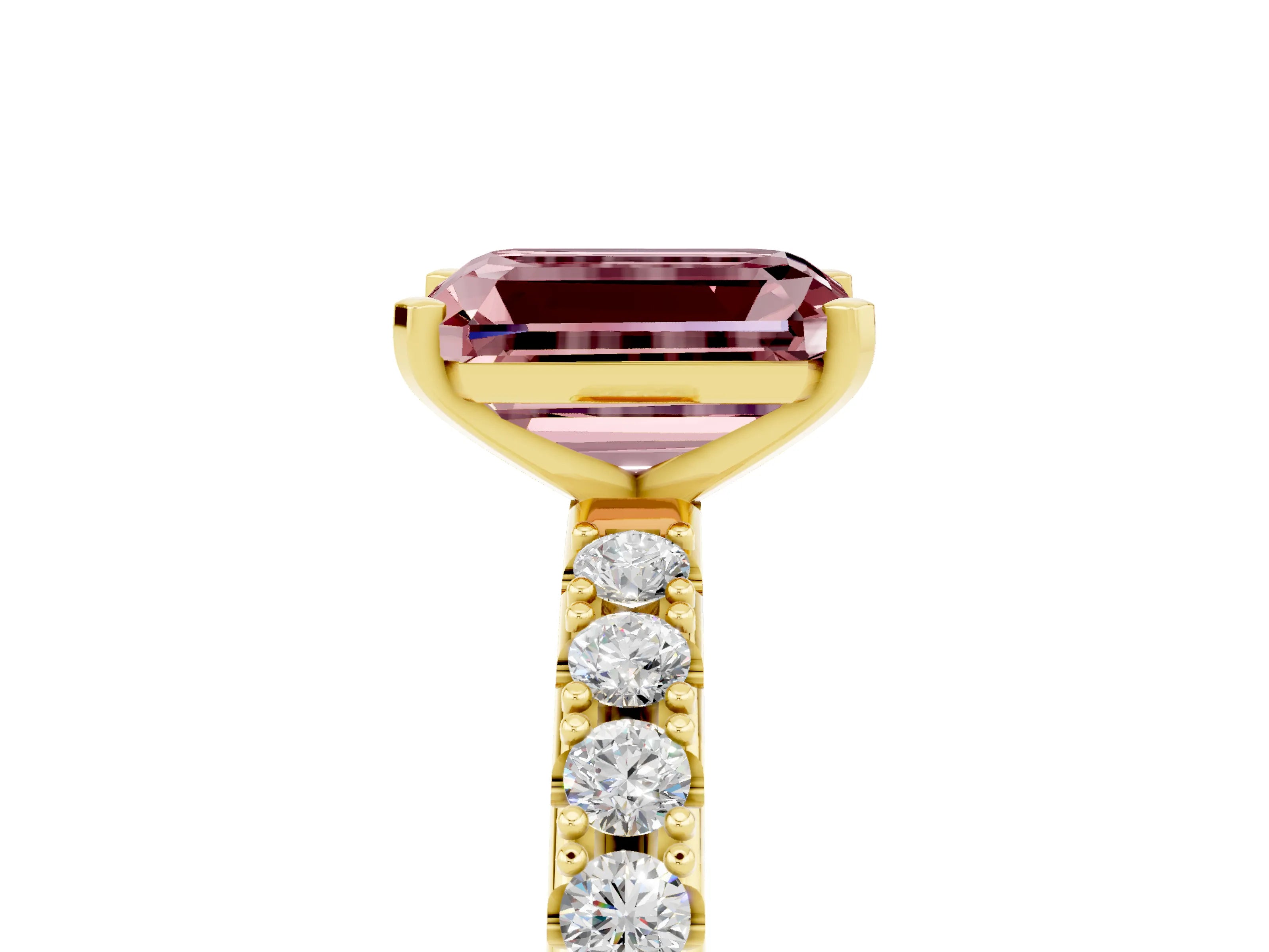 Yellow gold Emerald Cut Morganite Solitaire Pavé Band with Four-Prong Setting_5