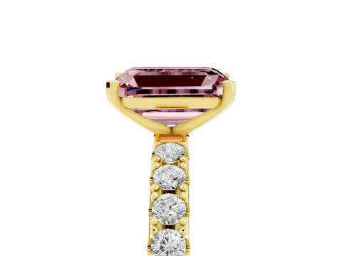 Yellow gold Emerald Cut Morganite Solitaire Pavé Band with Four-Prong Setting_5