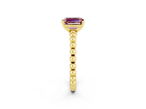 Yellow gold Emerald Cut Morganite Solitaire Ring with Beaded Band and Prong Setting_2