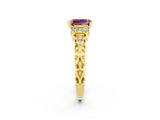 Yellow gold Emerald Cut Morganite Solitaire Ring with Filigree Band and Four-Prong Setting_26