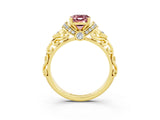 Yellow gold Emerald Cut Morganite Solitaire Ring with Filigree Band and Four-Prong Setting_27