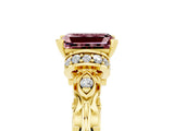 Yellow gold Emerald Cut Morganite Solitaire Ring with Filigree Band and Four-Prong Setting_29
