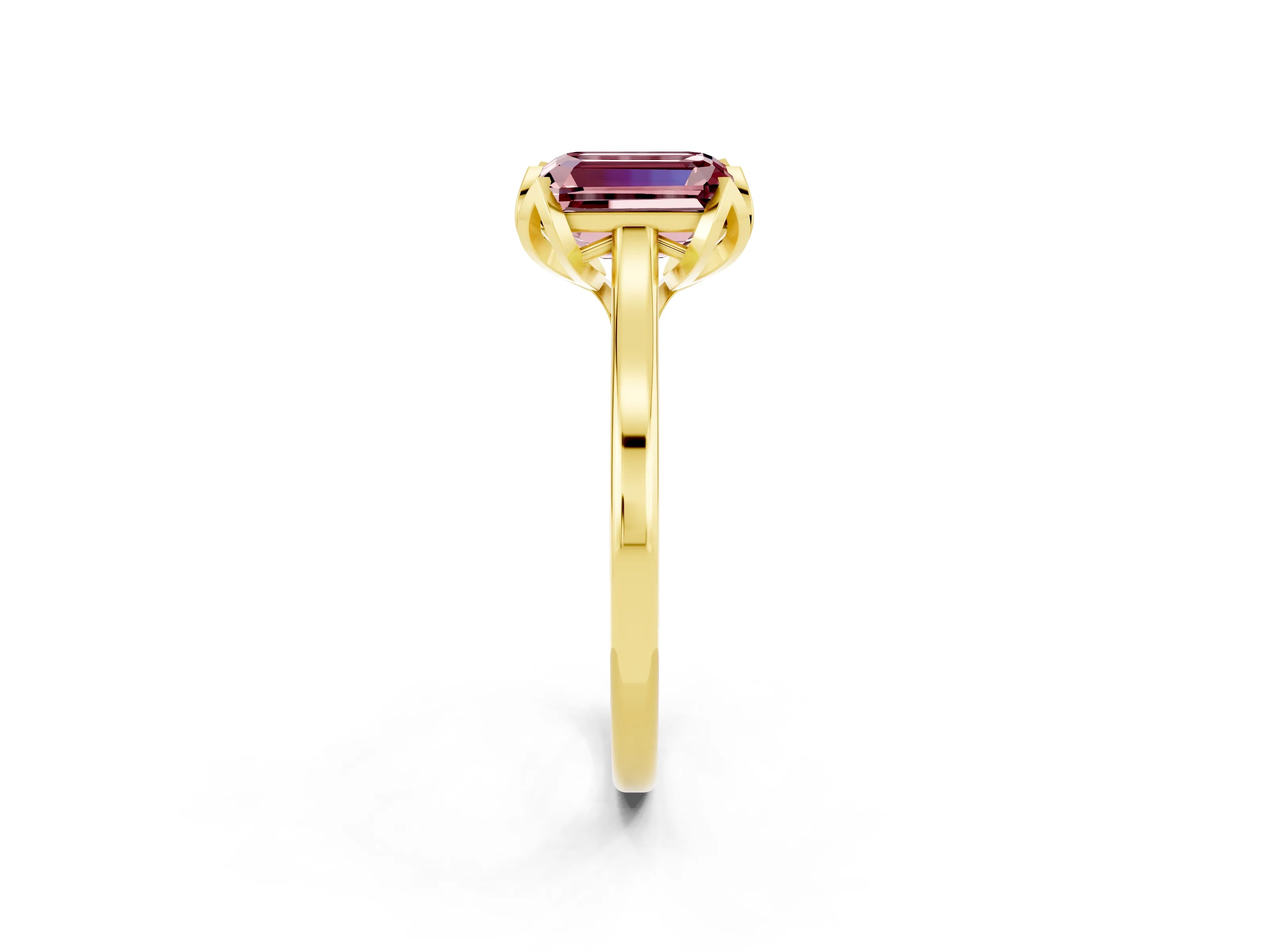 Yellow gold Emerald Cut Morganite Solitaire Ring with Flower Prong Setting and Classic Band_14