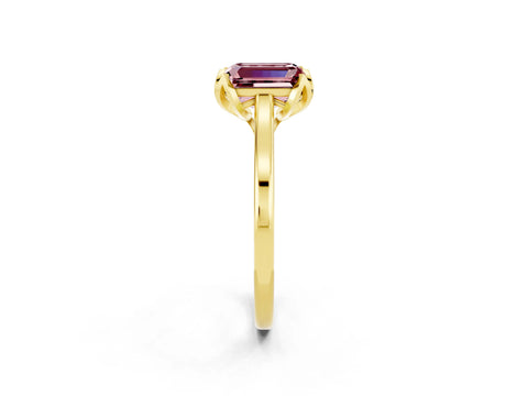 Yellow gold Emerald Cut Morganite Solitaire Ring with Flower Prong Setting and Classic Band_14