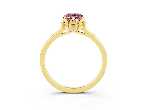 Yellow gold Emerald Cut Morganite Solitaire Ring with Flower Prong Setting and Classic Band_15