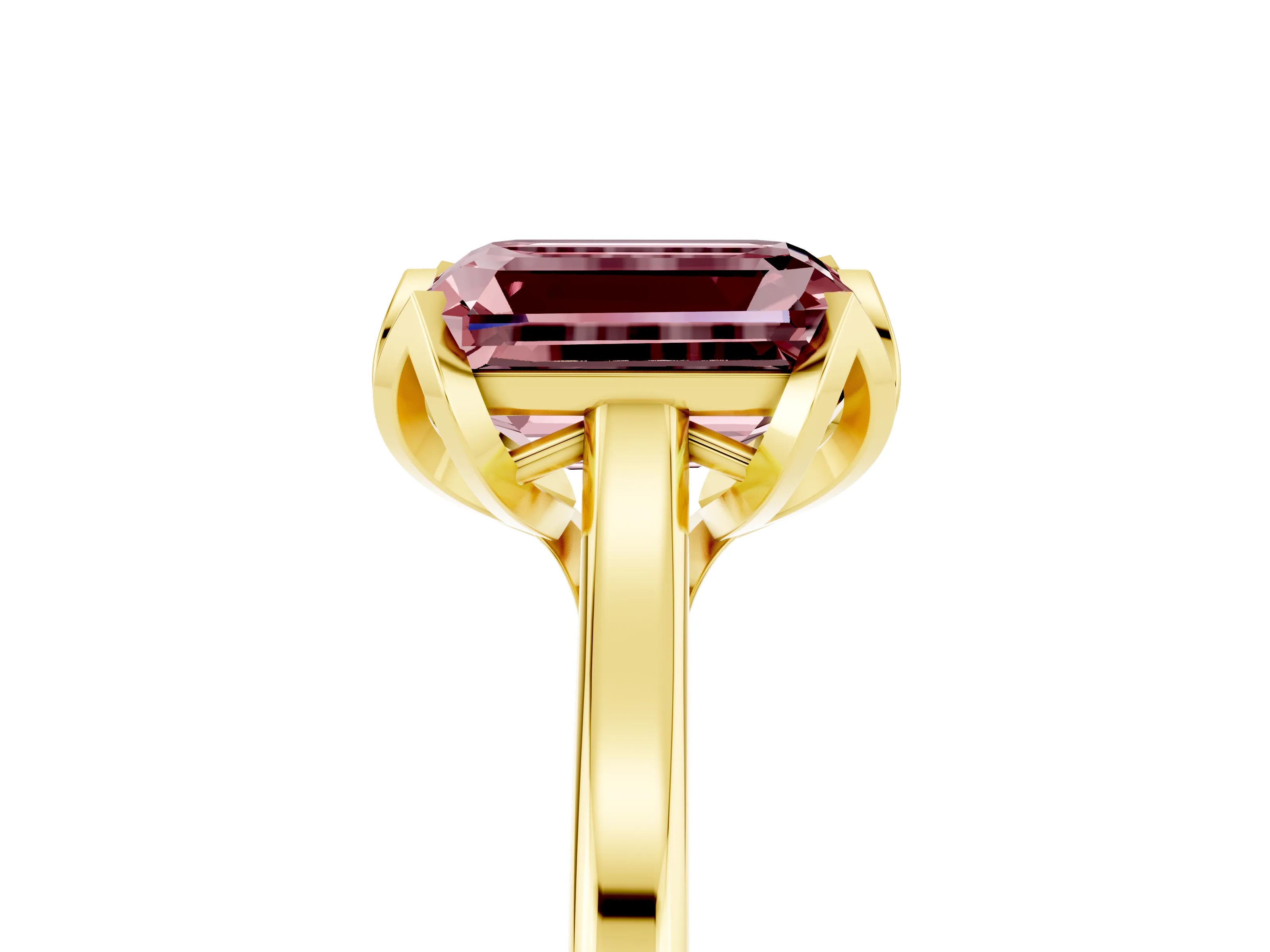 Yellow gold Emerald Cut Morganite Solitaire Ring with Flower Prong Setting and Classic Band_17