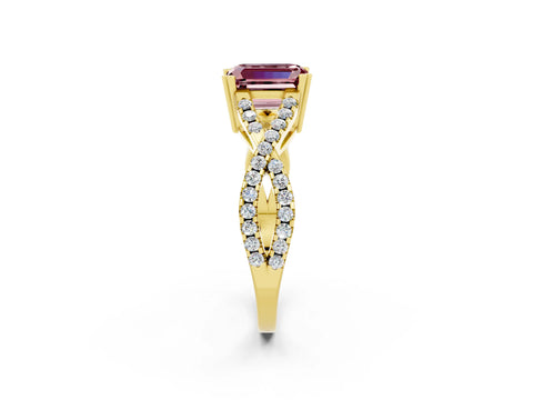 Yellow gold Emerald Cut Morganite Solitaire Ring with Four-Prong Setting and Twisted Pavé Band_2