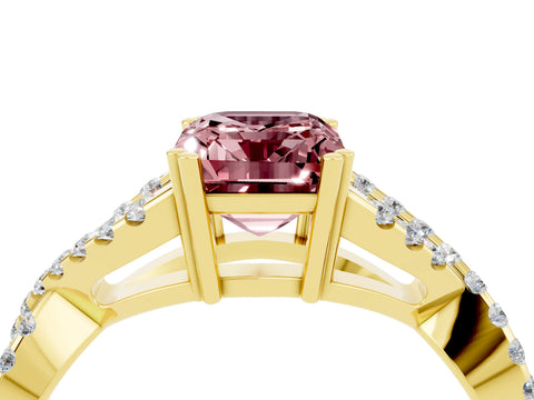 Yellow gold Emerald Cut Morganite Solitaire Ring with Four-Prong Setting and Twisted Pavé Band_4