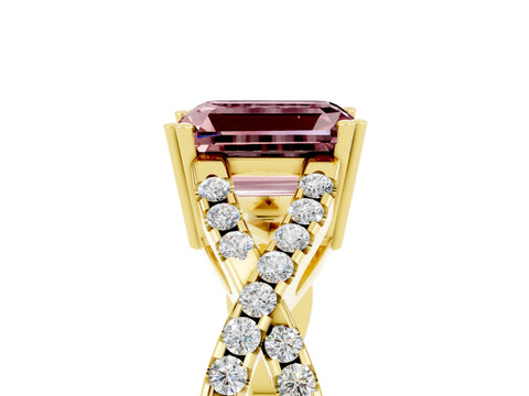 Yellow gold Emerald Cut Morganite Solitaire Ring with Four-Prong Setting and Twisted Pavé Band_5