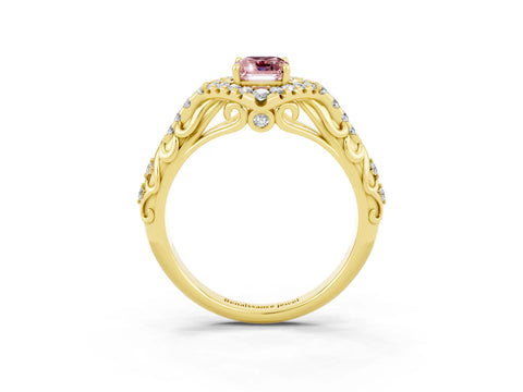 Yellow gold Emerald Cut Morganite Solitaire Ring with Hidden Halo and Pavé Band_15