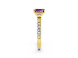Yellow gold Emerald Cut Morganite Solitaire Ring with Pavé Accents and Four-Prong Setting_2