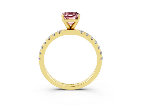 Yellow gold Emerald Cut Morganite Solitaire Ring with Pavé Accents and Four-Prong Setting_3