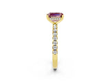 Yellow gold Emerald Cut Morganite Solitaire Ring with Pavé Band and Four-Prong Setting_26