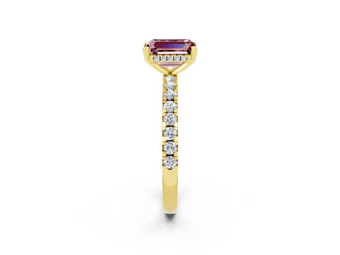 Yellow gold Emerald Cut Morganite Solitaire Ring with Pavé Band and Four-Prong Setting_26
