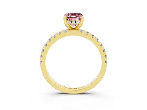 Yellow gold Emerald Cut Morganite Solitaire Ring with Pavé Band and Four-Prong Setting_27