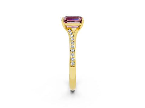 Yellow gold Emerald Cut Morganite Solitaire Ring with Pavé Band and Prong Setting_2
