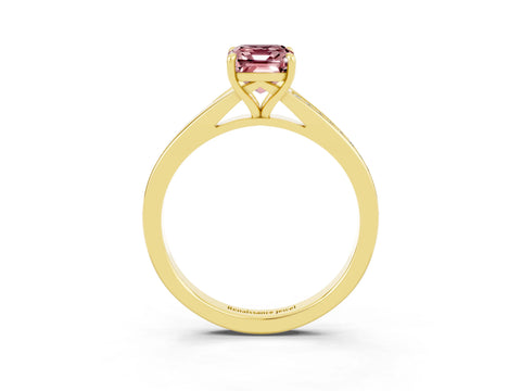 Yellow gold Emerald Cut Morganite Solitaire Ring with Pavé Band and Prong Setting_3