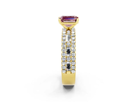 Yellow gold Emerald Cut Morganite Solitaire Ring with Pavé and Channel Set Band_2