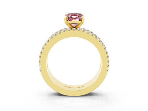 Yellow gold Emerald Cut Morganite Solitaire Ring with Pavé and Channel Set Band_3