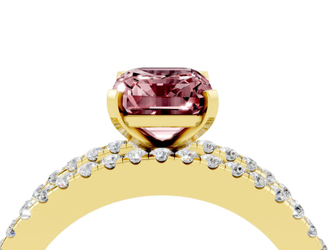 Yellow gold Emerald Cut Morganite Solitaire Ring with Pavé and Channel Set Band_4