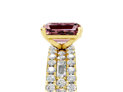 Yellow gold Emerald Cut Morganite Solitaire Ring with Pavé and Channel Set Band_5