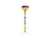 Yellow gold Emerald Cut Morganite Solitaire Ring with Pave Band and Four Prong Setting_26
