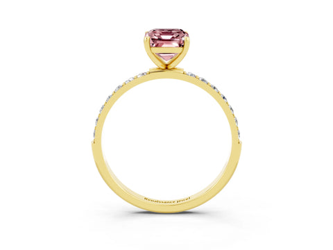 Yellow gold Emerald Cut Morganite Solitaire Ring with Pave Band and Four Prong Setting_27
