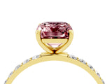 Yellow gold Emerald Cut Morganite Solitaire Ring with Pave Band and Four Prong Setting_28