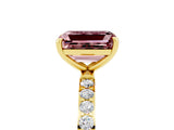 Yellow gold Emerald Cut Morganite Solitaire Ring with Pave Band and Four Prong Setting_29
