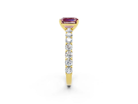 Yellow gold Emerald Cut Morganite Solitaire Ring with Shared Prong Pavé Band and Four-Prong Setting_2