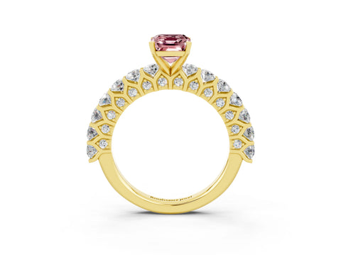 Yellow gold Emerald Cut Morganite Solitaire Ring with Shared Prong Pavé Band and Four-Prong Setting_3