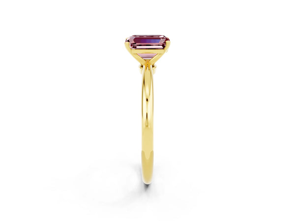 Yellow gold Emerald Cut Morganite Solitaire Ring with Six-Prong Setting and Classic Band