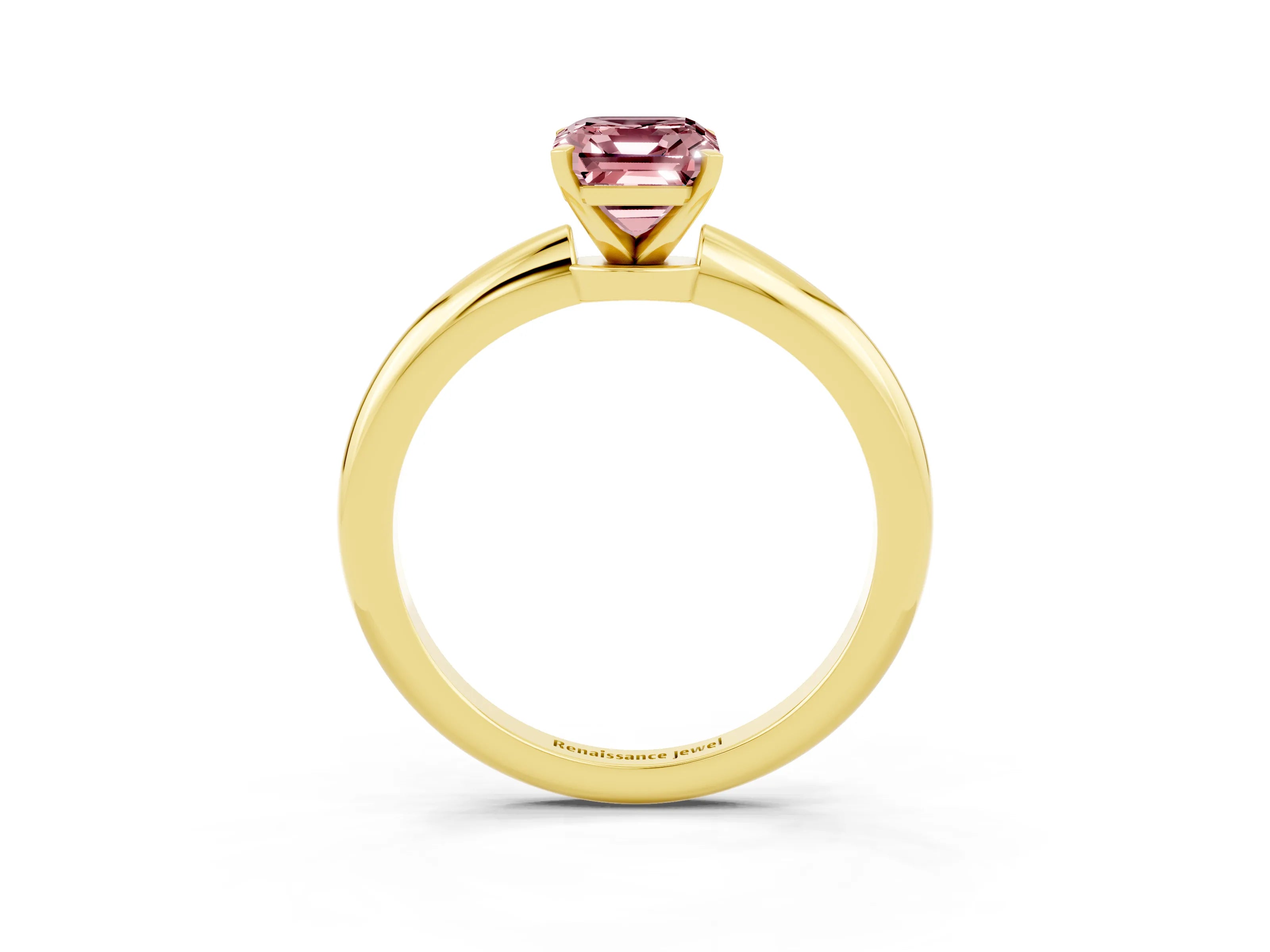 Yellow gold Emerald Cut Morganite Solitaire Ring with Six-Prong Setting and Classic Band_3
