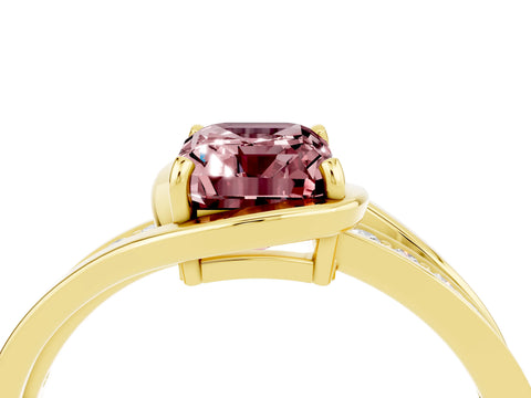 Yellow gold Emerald Cut Morganite Solitaire Ring with Split Shank and Prong Setting_4