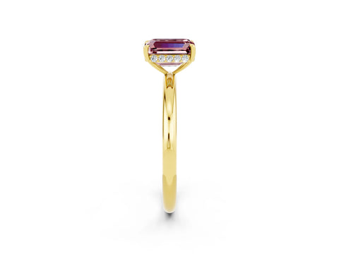 Yellow gold Emerald Cut Morganite Solitaire Ring with Thin Band and Four-Prong Setting_14