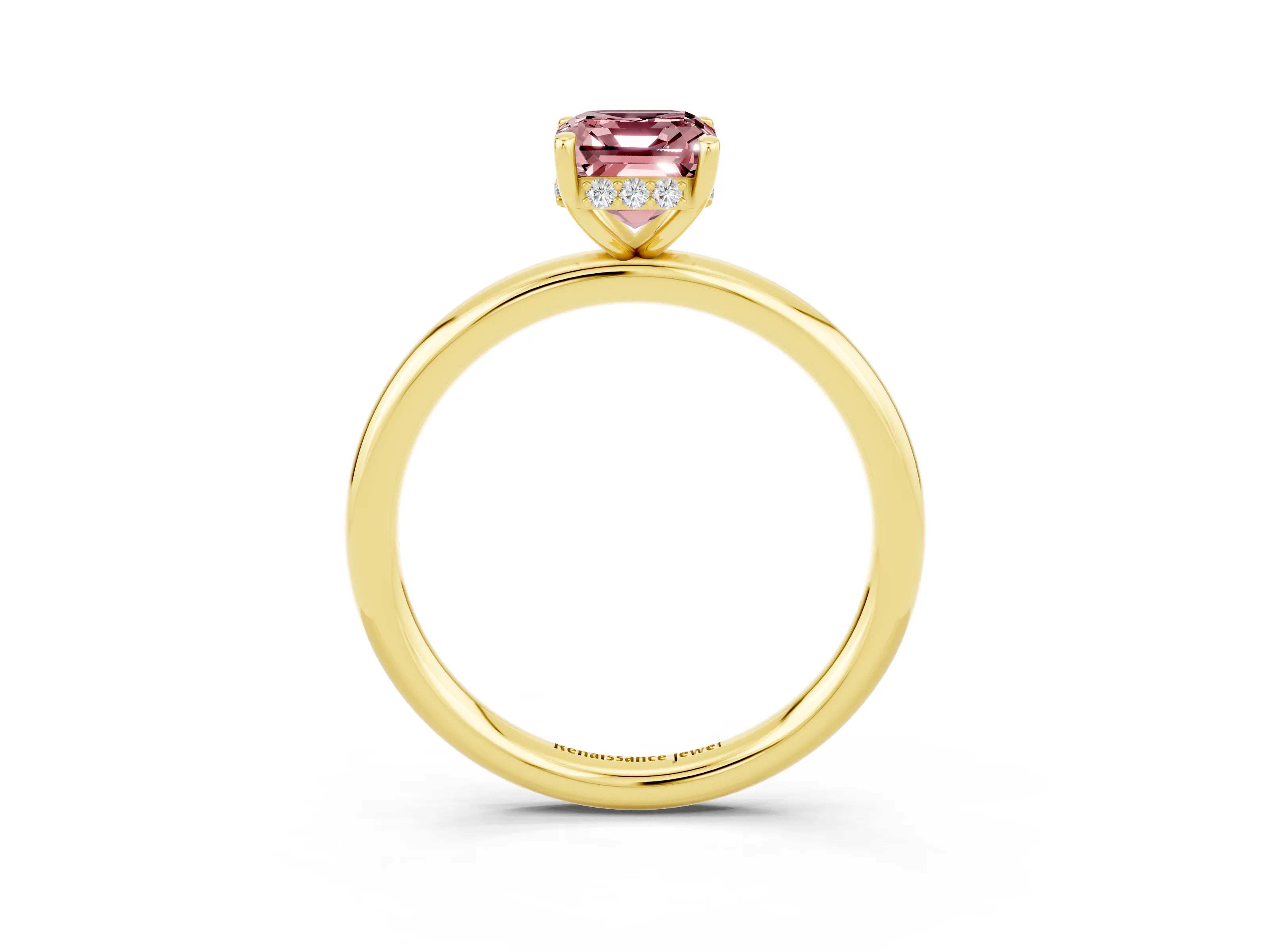 Yellow gold Emerald Cut Morganite Solitaire Ring with Thin Band and Four-Prong Setting_15