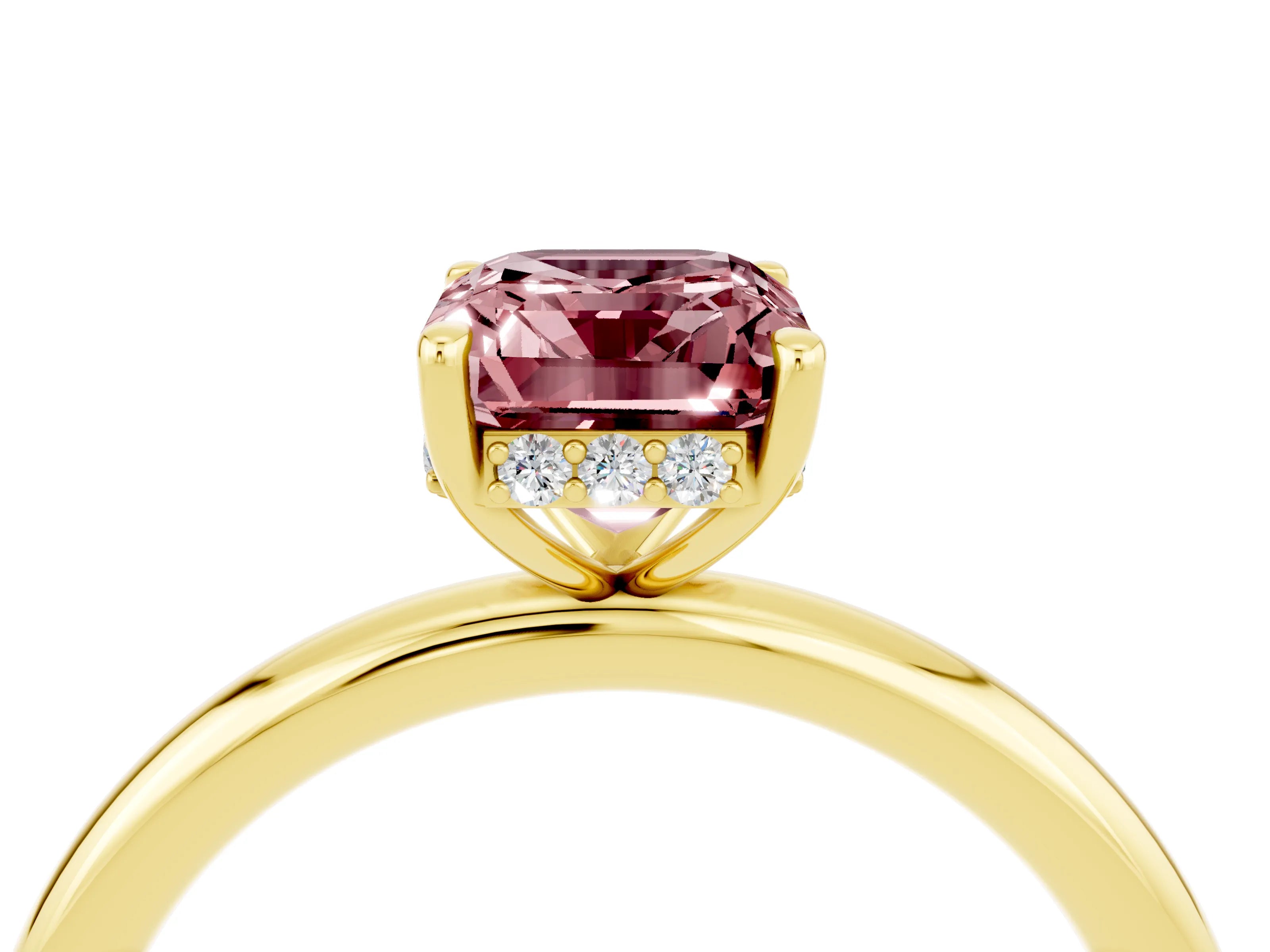 Yellow gold Emerald Cut Morganite Solitaire Ring with Thin Band and Four-Prong Setting_16