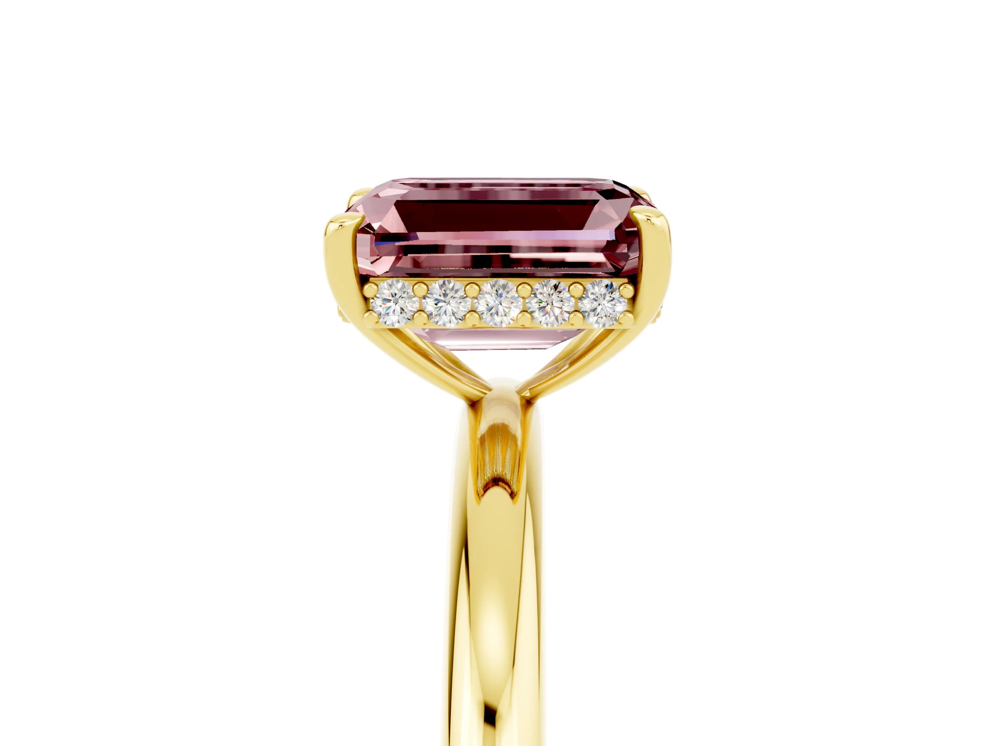 Yellow gold Emerald Cut Morganite Solitaire Ring with Thin Band and Four-Prong Setting_17