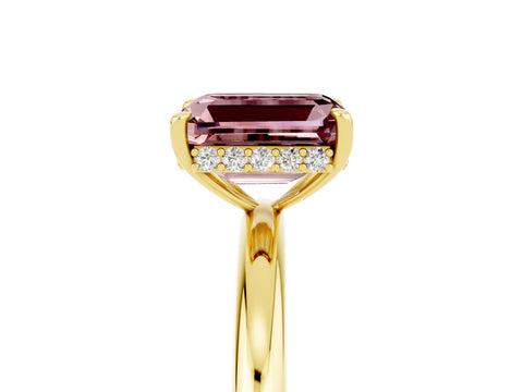 Yellow gold Emerald Cut Morganite Solitaire Ring with Thin Band and Four-Prong Setting_17