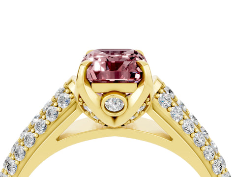 Yellow gold Emerald Cut Morganite Solitaire Ring with Three-Row Pavé Band and Four-Prong Setting_16
