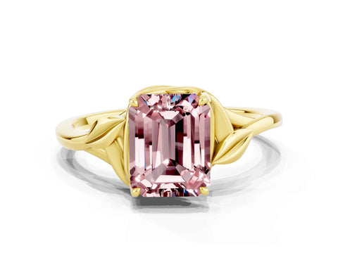 Yellow gold Emerald Cut Morganite Solitaire Ring with Twist Band and Four-Prong Setting_24