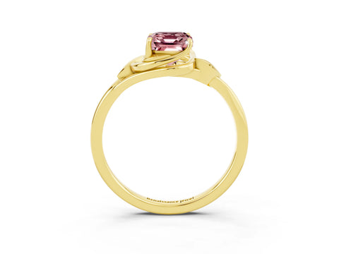 Yellow gold Emerald Cut Morganite Solitaire Ring with Twist Band and Four-Prong Setting_27