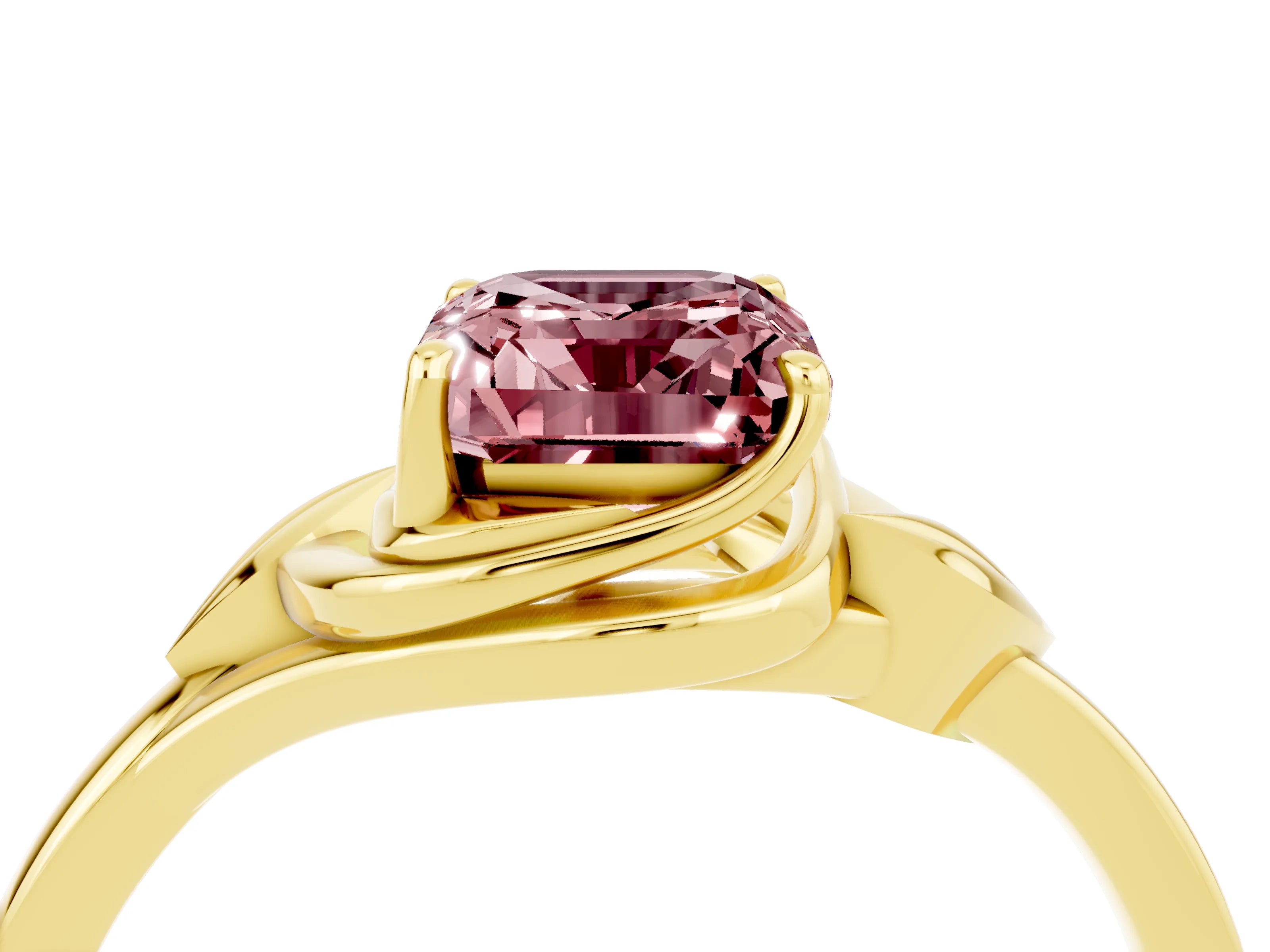 Yellow gold Emerald Cut Morganite Solitaire Ring with Twist Band and Four-Prong Setting_28