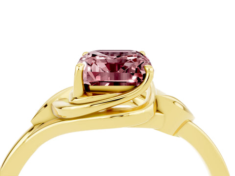 Yellow gold Emerald Cut Morganite Solitaire Ring with Twist Band and Four-Prong Setting_28