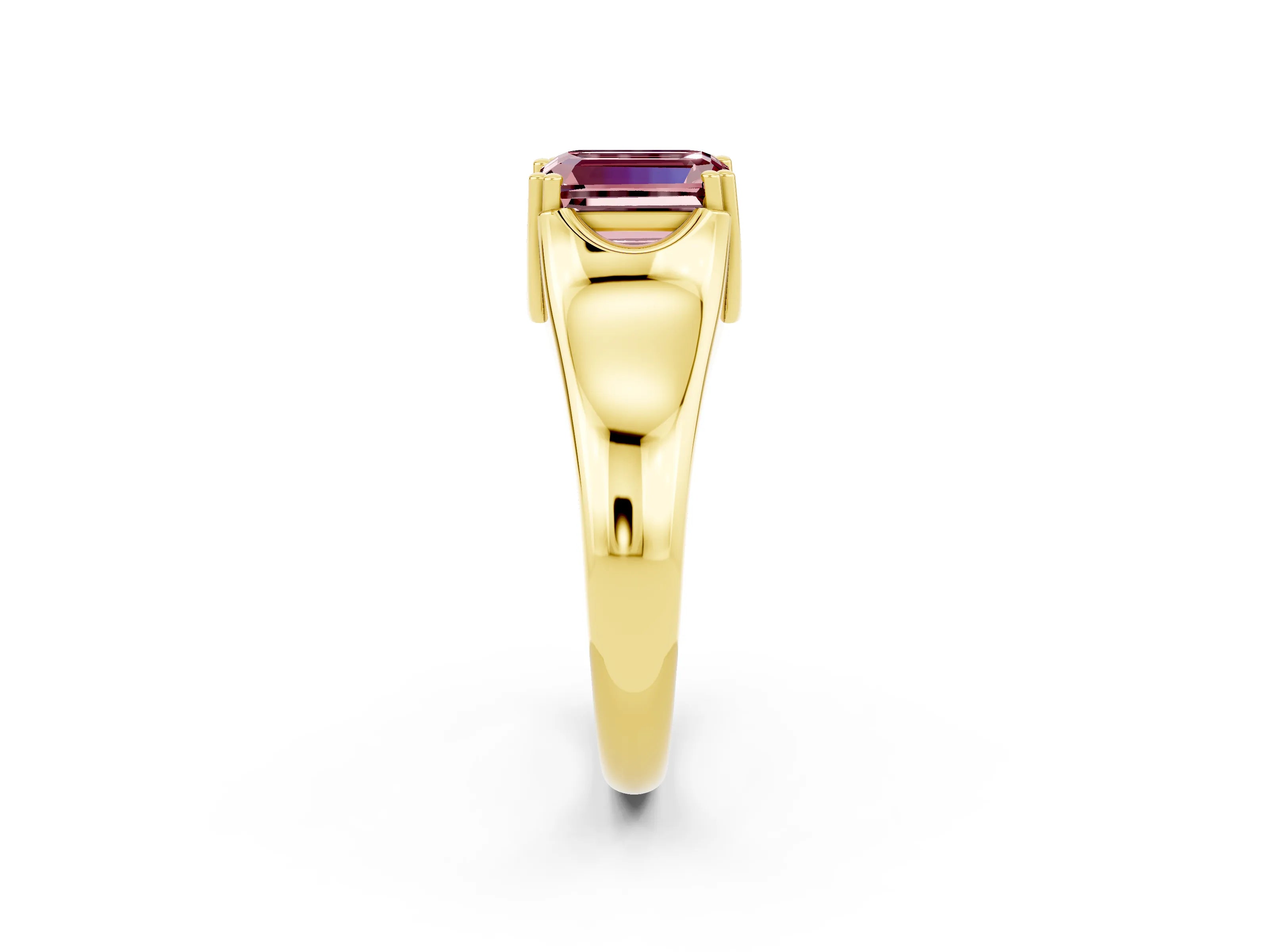 Yellow gold Emerald Cut Morganite Solitaire Ring with Wide Band and Prong Setting_2