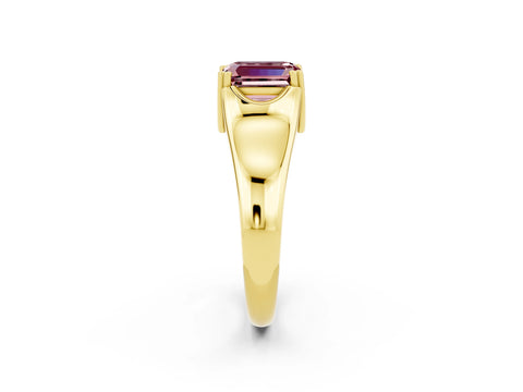 Yellow gold Emerald Cut Morganite Solitaire Ring with Wide Band and Prong Setting_2