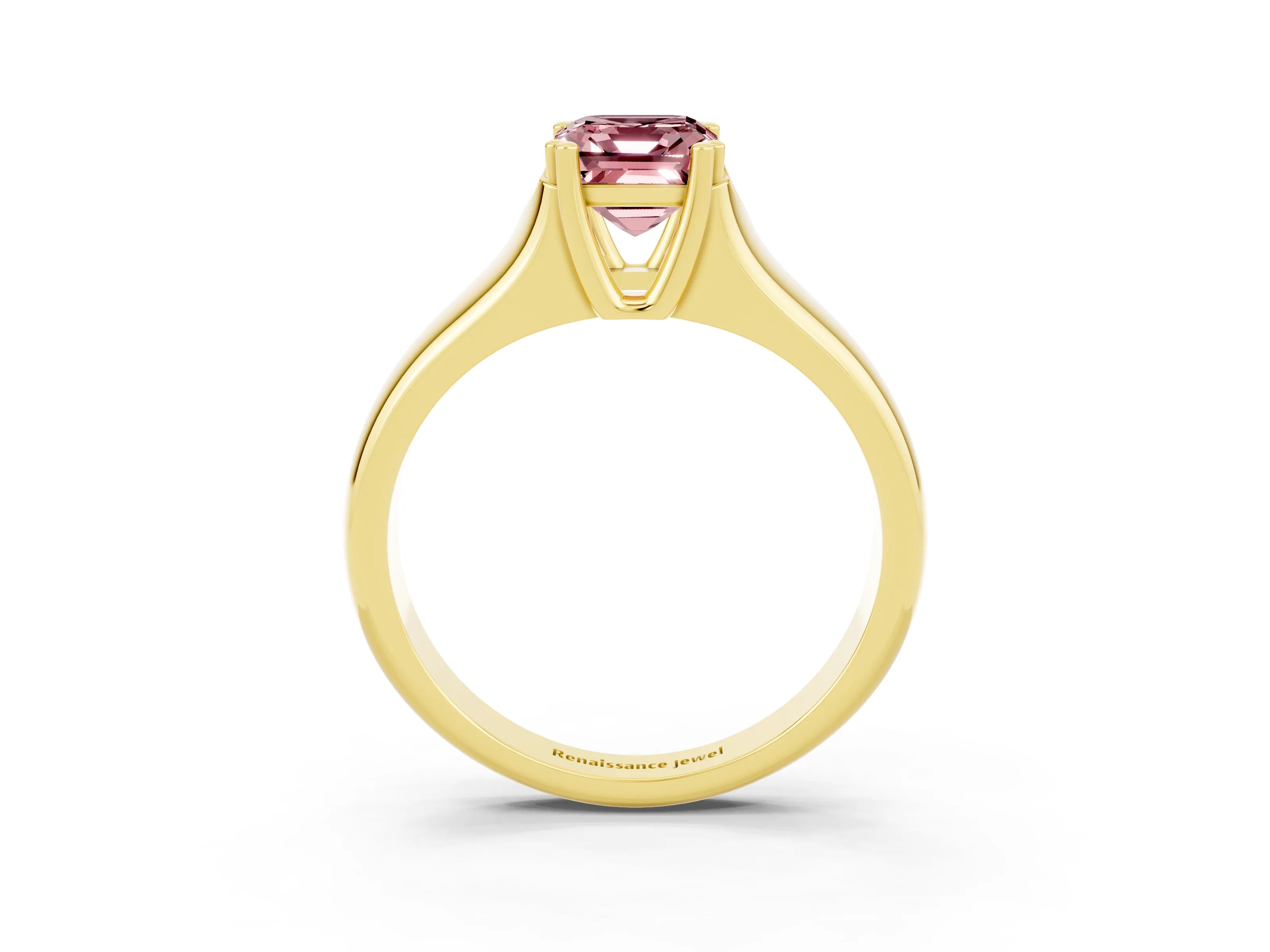 Yellow gold Emerald Cut Morganite Solitaire Ring with Wide Band and Prong Setting_3