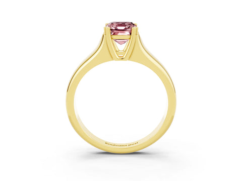 Yellow gold Emerald Cut Morganite Solitaire Ring with Wide Band and Prong Setting_3